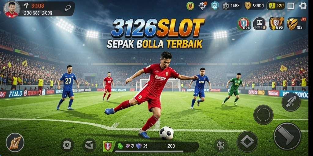 Tampilan gameplay mendebarkan dalam 3126SLOT dengan aksi sepak bola yang intens.