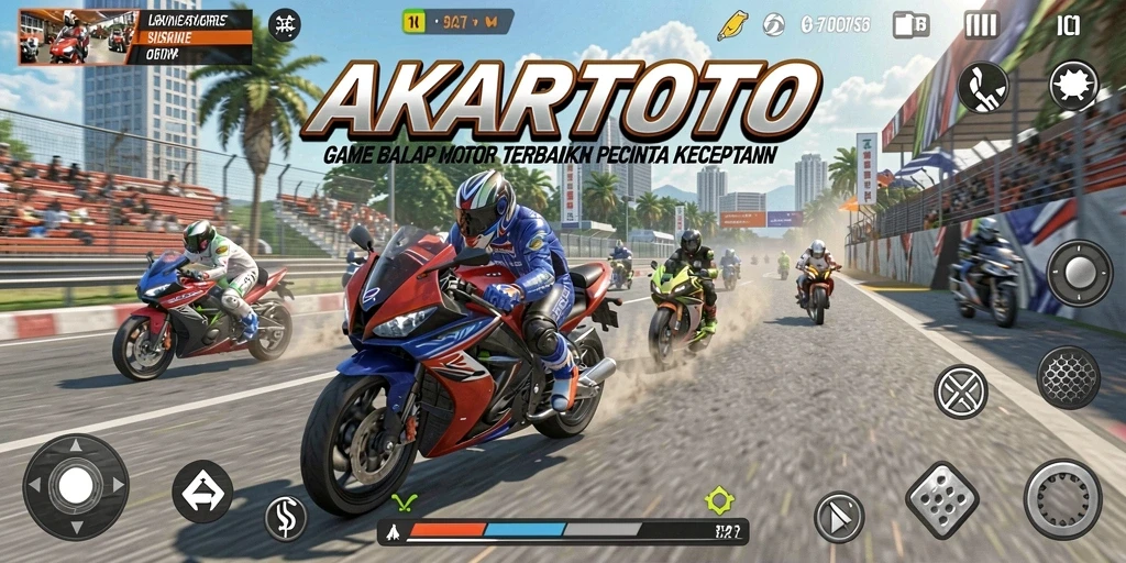 Tampilan seru gameplay balap motor AKARTOTO yang penuh aksi.