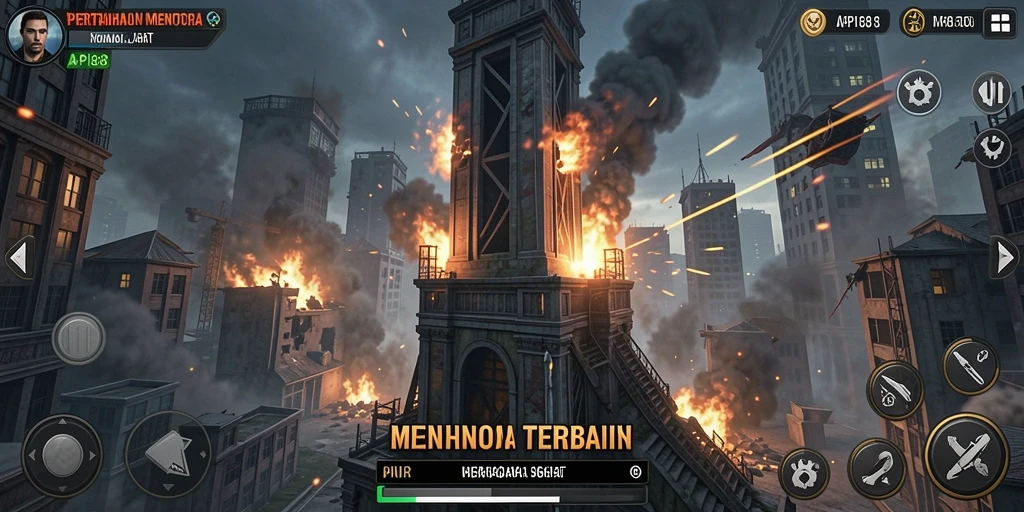 Tampilan gameplay seru dengan berbagai menara dan musuh menantang.