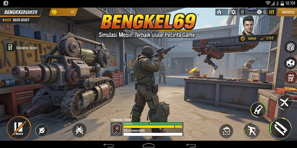 Screenshot BENGKEL69 menampilkan gameplay simulasi bengkel yang realistis