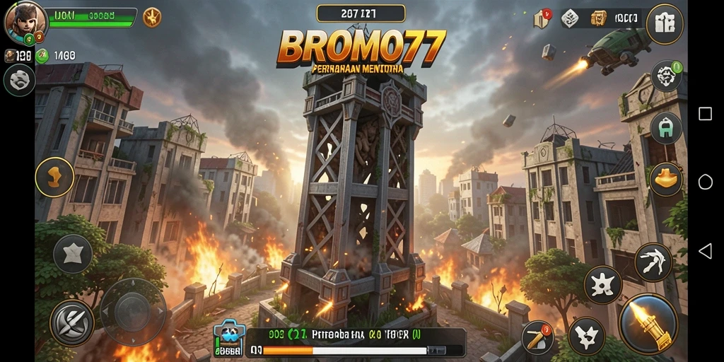 Tampilan gameplay menara pertahanan yang menarik di BROMO77.