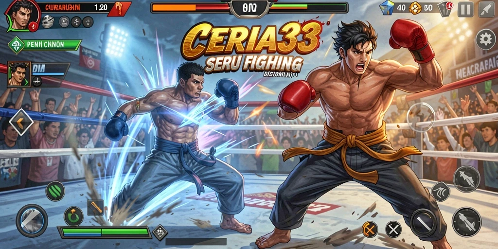 Tampilan seru gameplay CERIA33 di arena Fighting.
