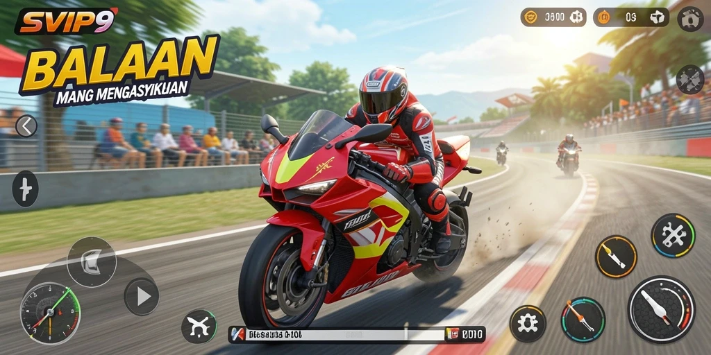 Gameplay menarik dari SVIP9 dengan balapan motor yang seru.